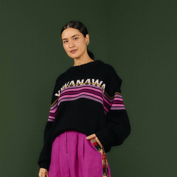 FARM Rio Sweaters - Farm Rio Wool Blend Sweater Yawanawa Black Pink